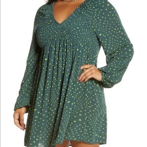 BP. V-neck long sleeve babydoll minidress, dark green